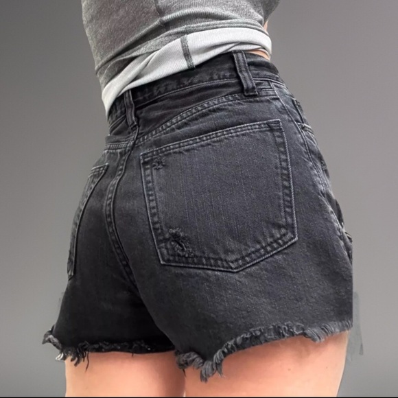 Abercrombie & fitch Black Shorts Size 00 Ripped High Rise Denim Grunge Cotton - Picture 2 of 8